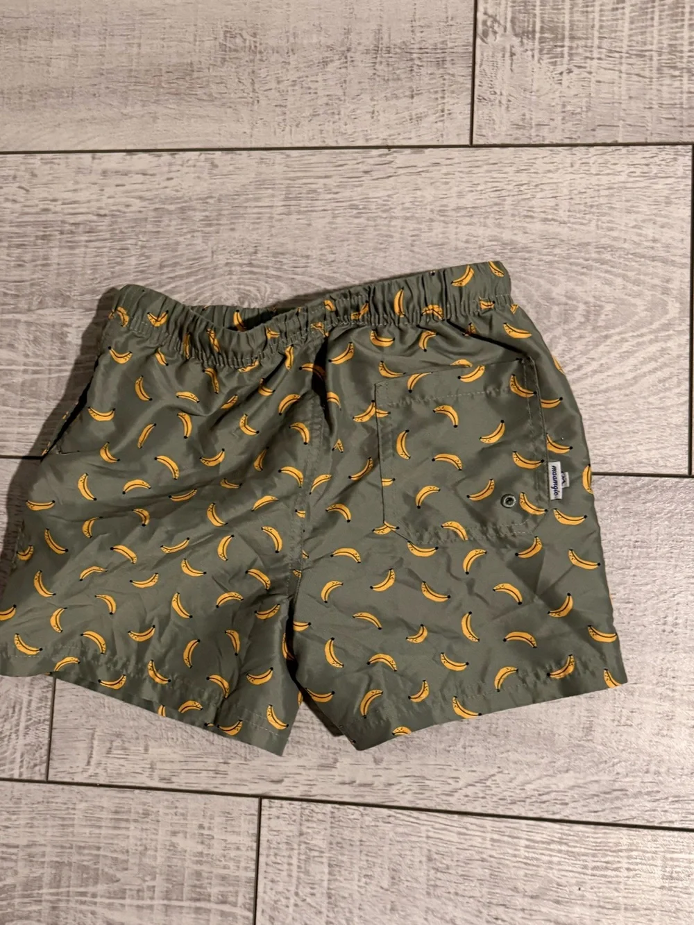 Maamgic Boys Size 7 Banana Print Swim Trunks Green Drawstring Mesh Lined